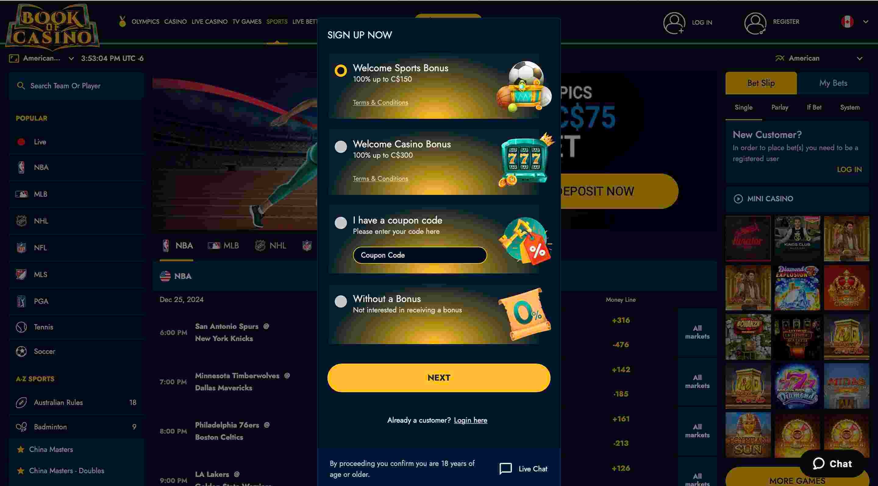 Open an Account in Book of Casino-Step 2