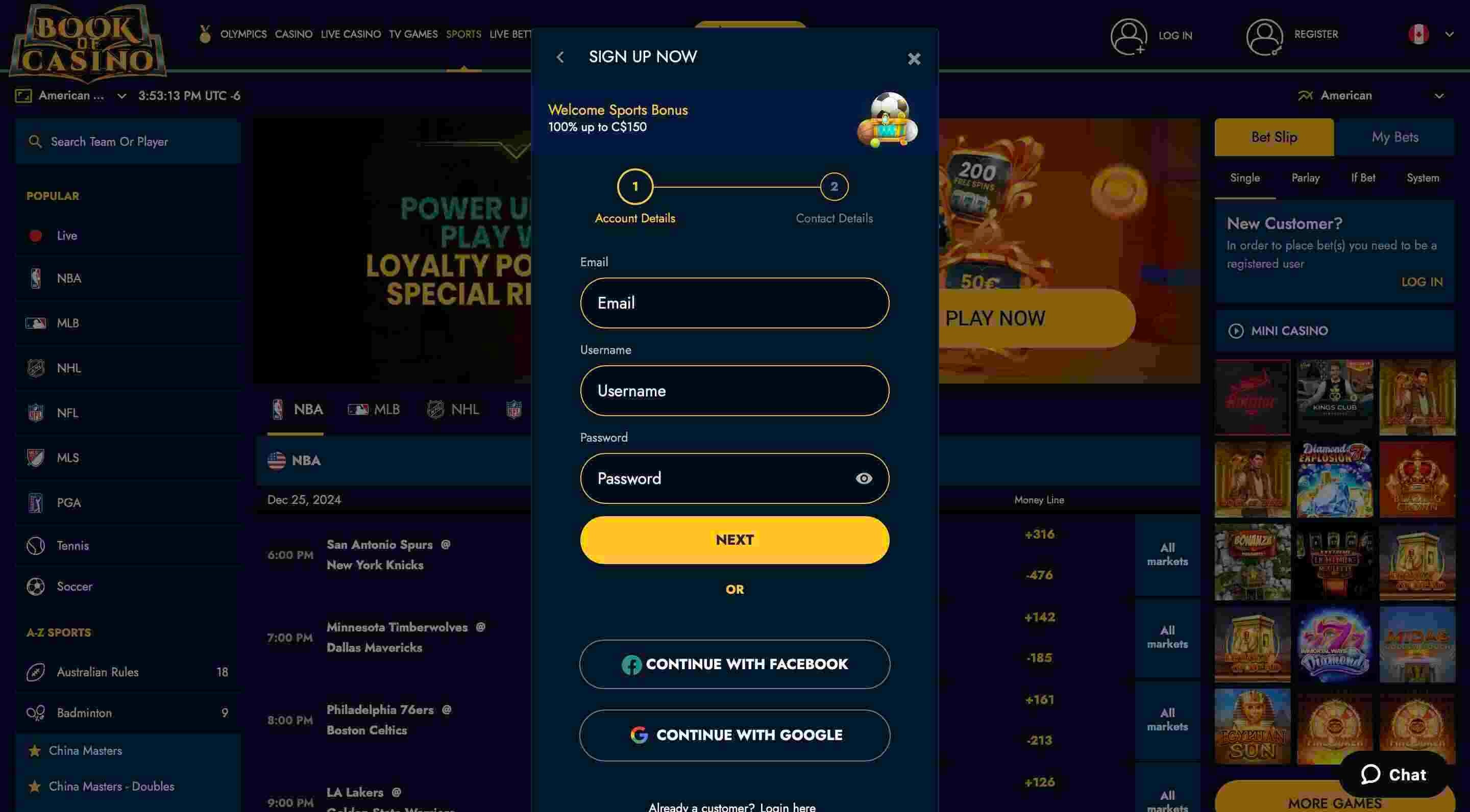 Open an Account in Book of Casino-Step 3