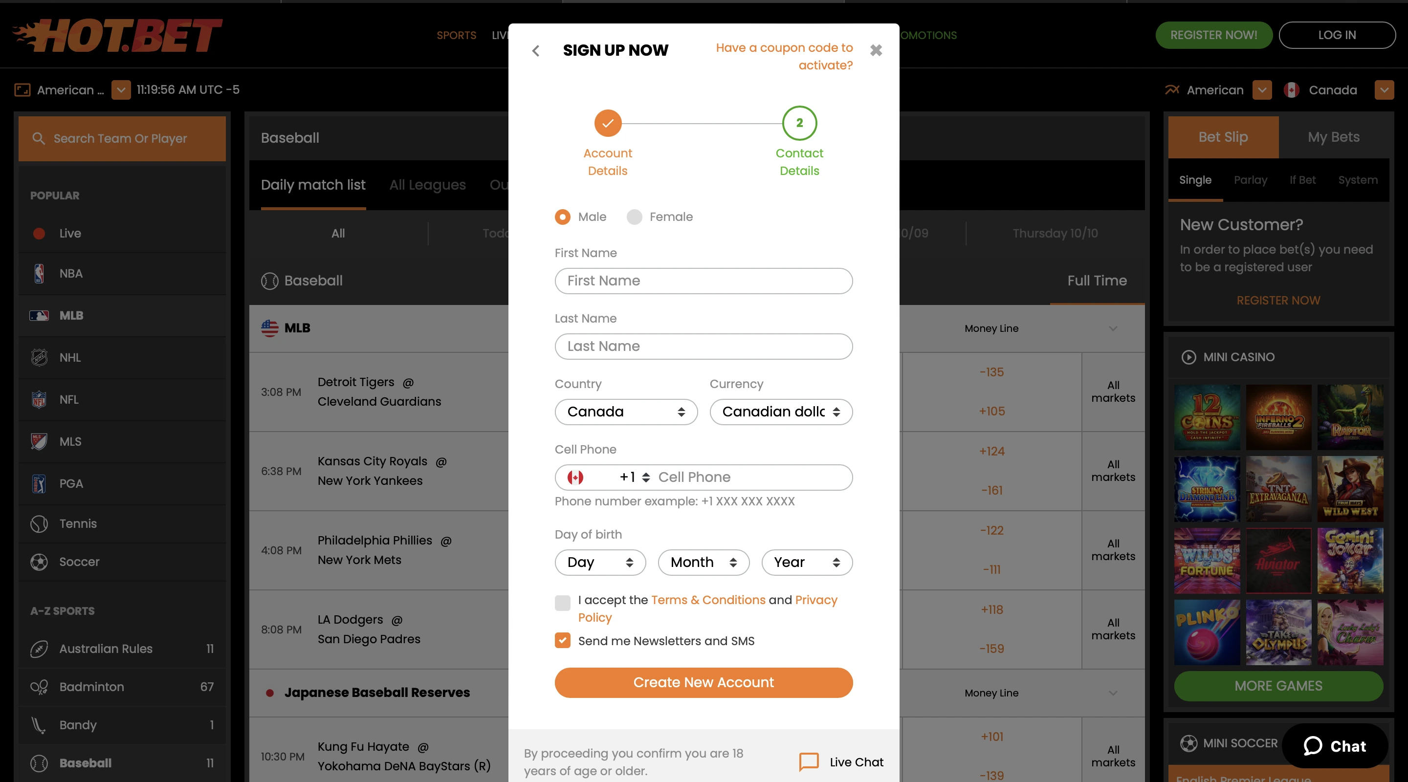 Open an Account in Hot.Bet-Step 3
