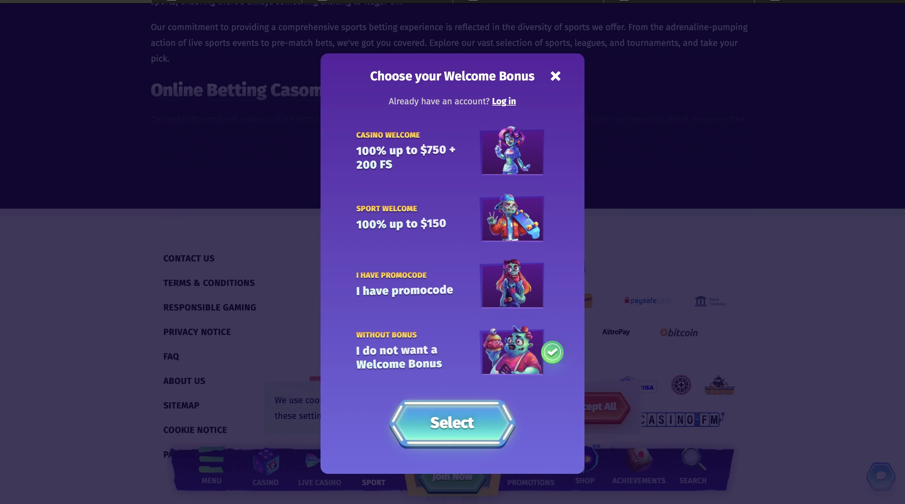 Open an Account in Casombie-Step 1
