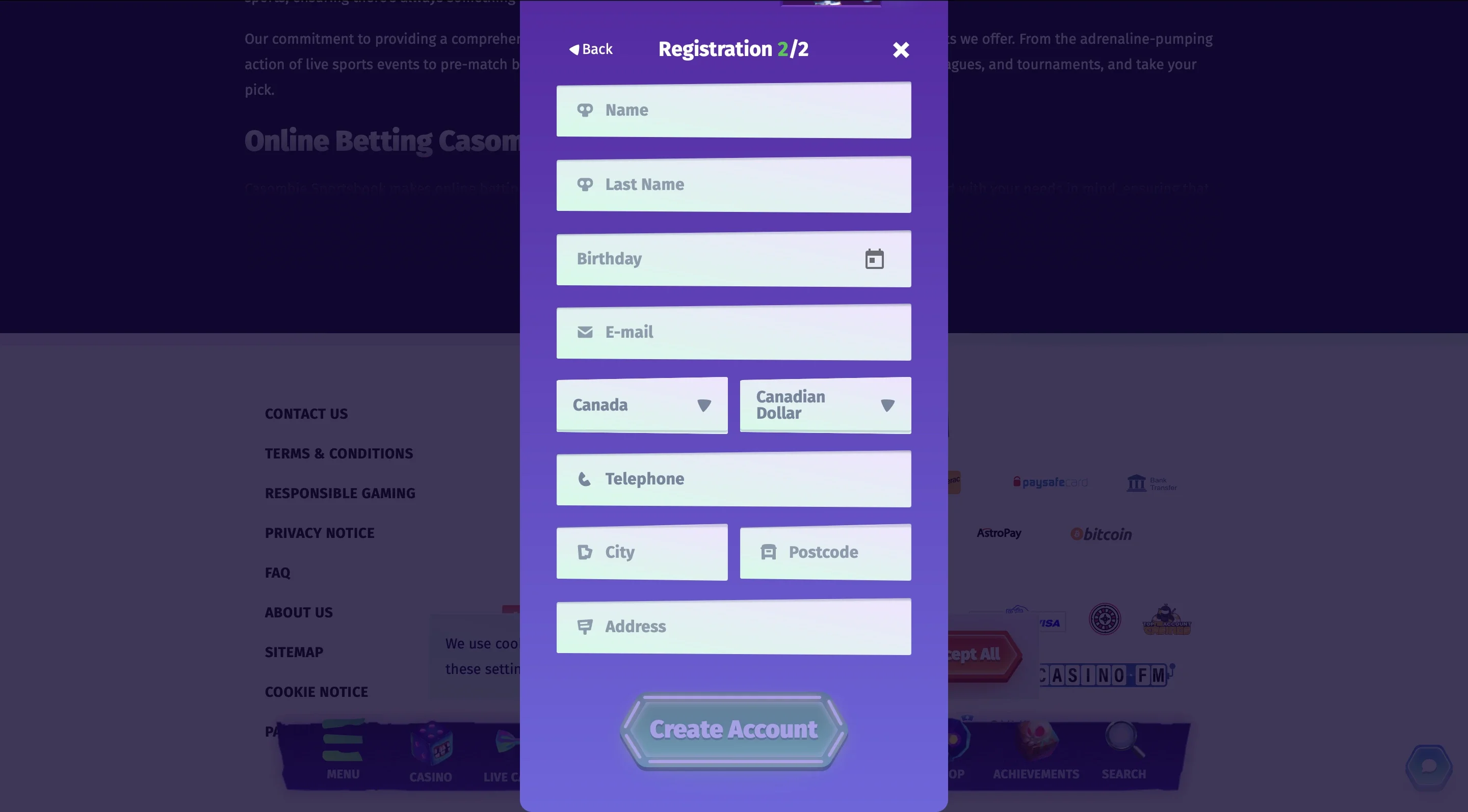 Open an Account in Casombie-Step 3