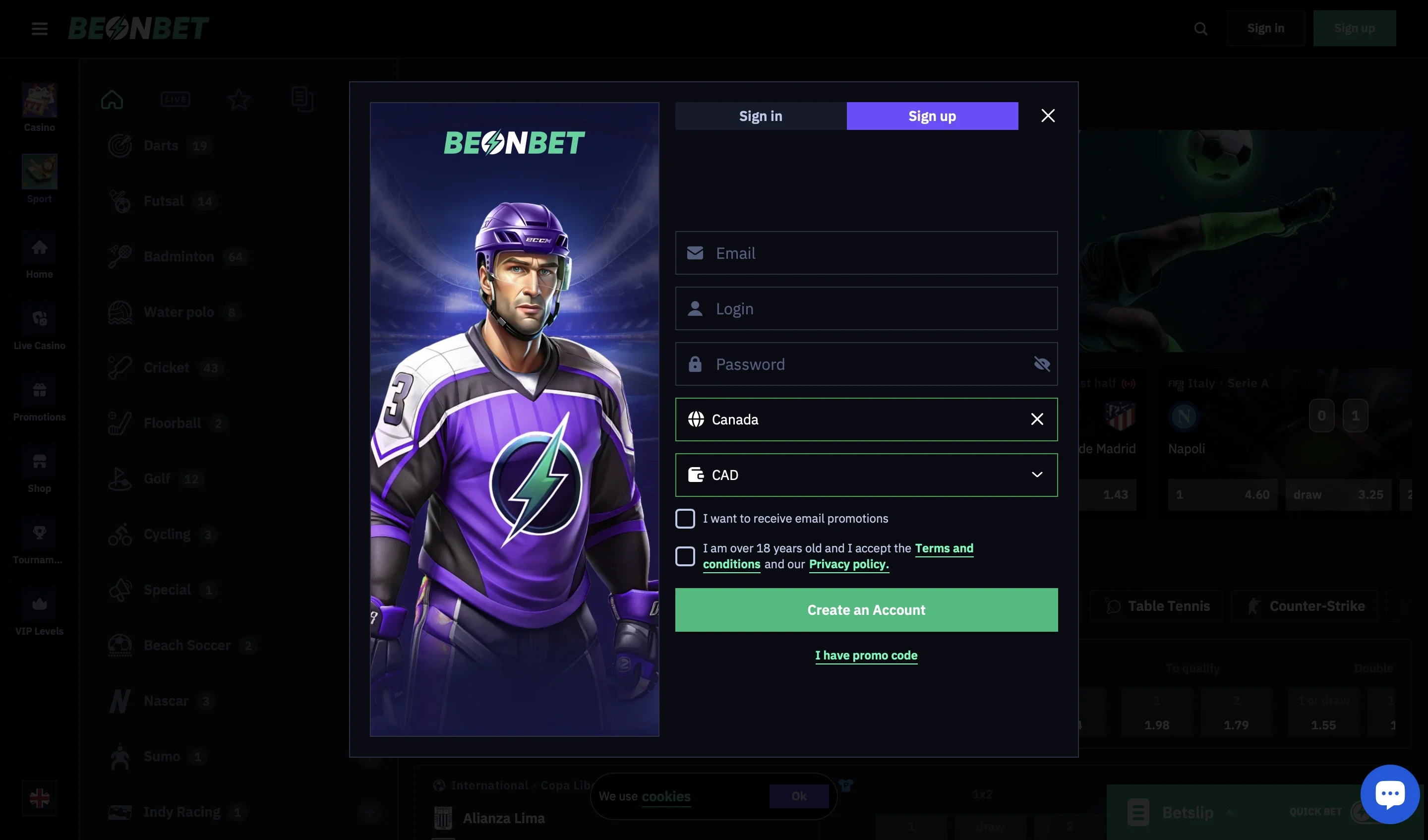 Open an Account in Beonbet-Step 2