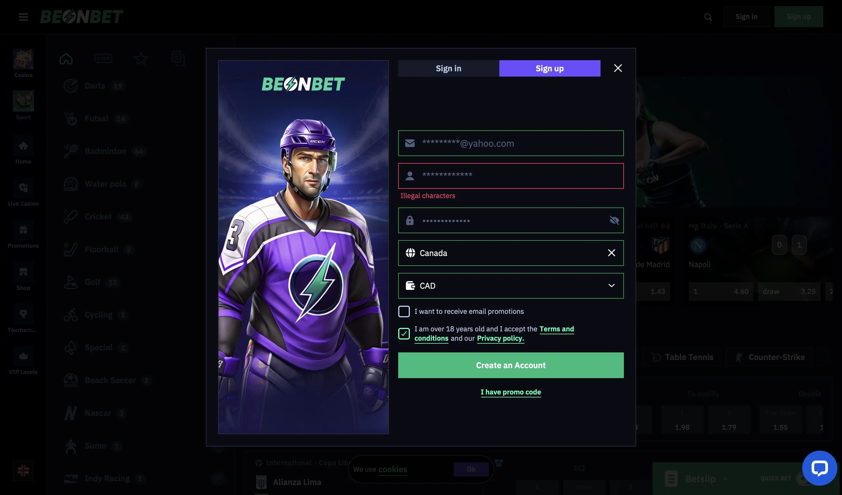 Open an Account in Beonbet-Step 3