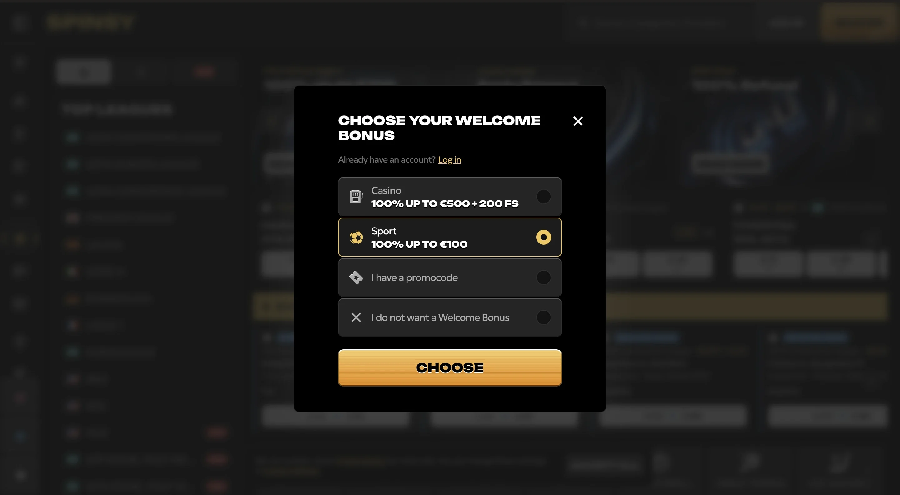 Open an Account in Spinsy-Step 2