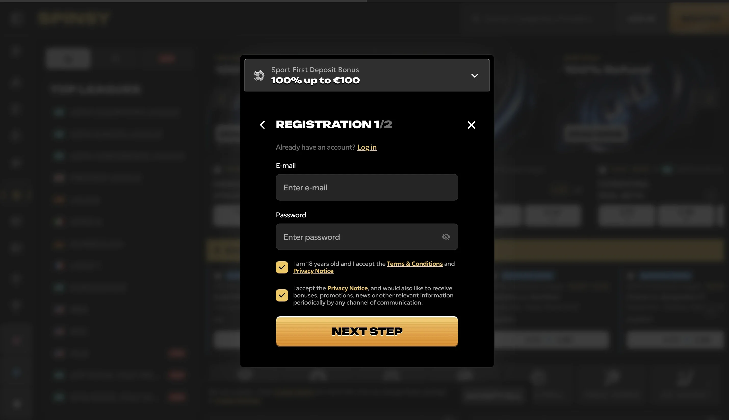 Open an Account in Spinsy-Step 3