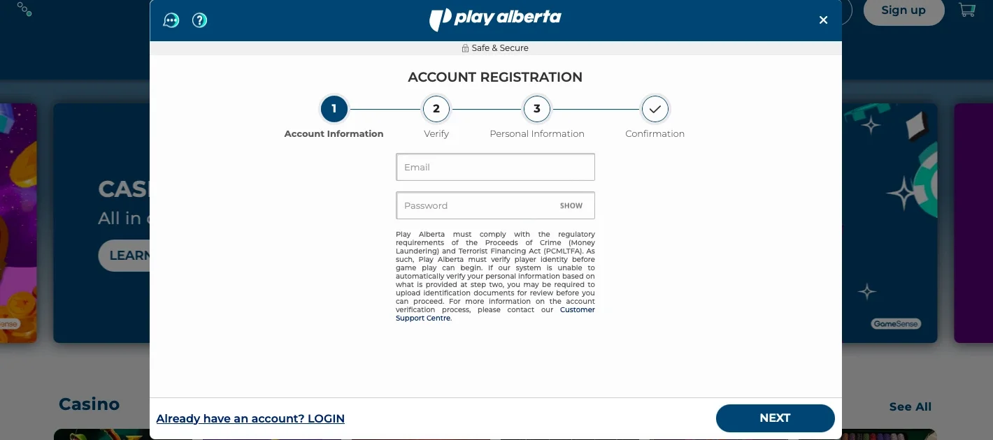 Open an Account in Play Alberta-Step 3
