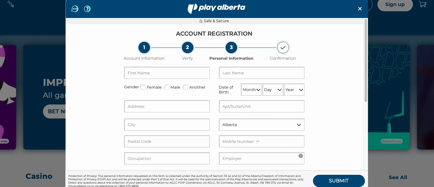 Open an Account in Play Alberta-Step 5