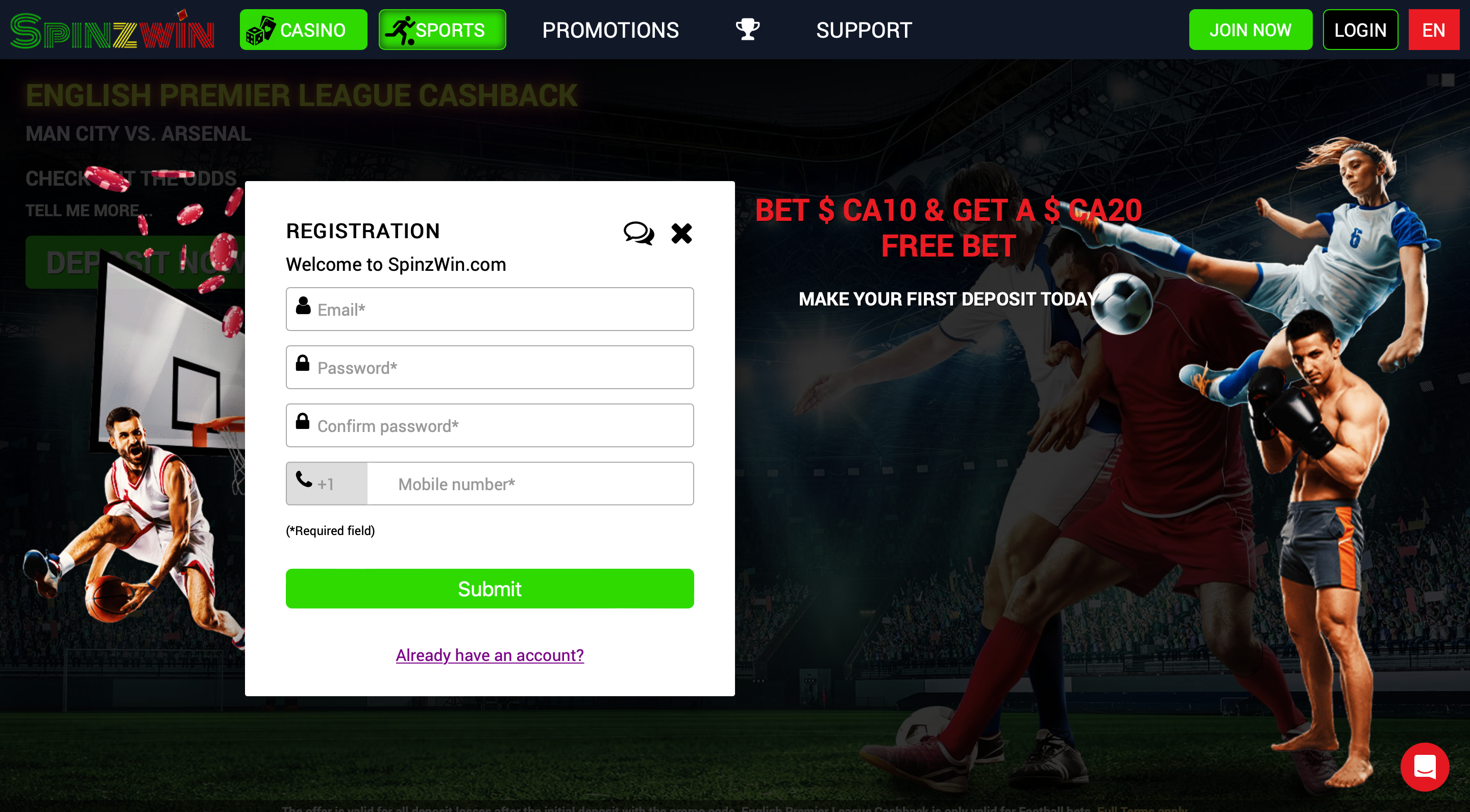Open an Account in Spinzwin-Step 2