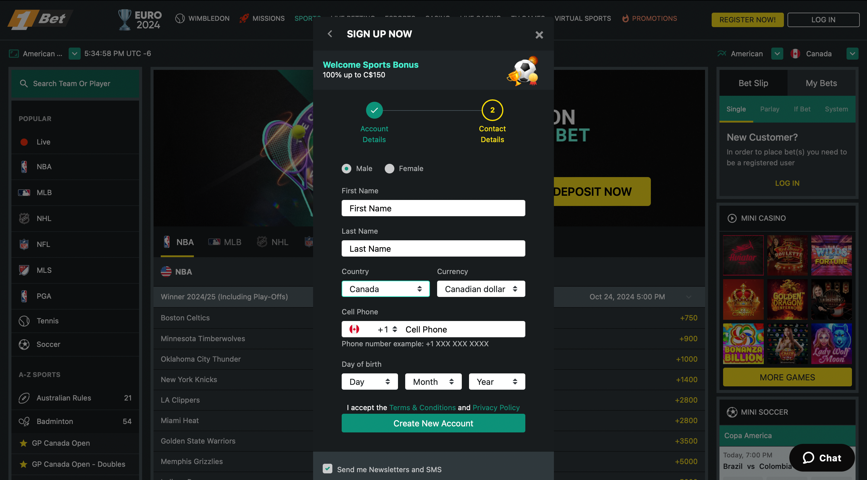 Open an Account on 1Bet Sportsbook-Step 6