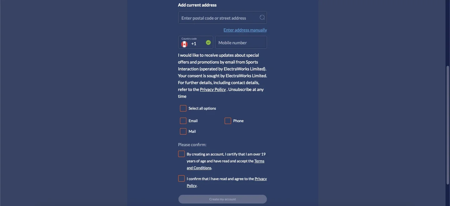 Open an Account in Sports Interaction-Step 5 Open an Account in Sports Interaction-Step 5