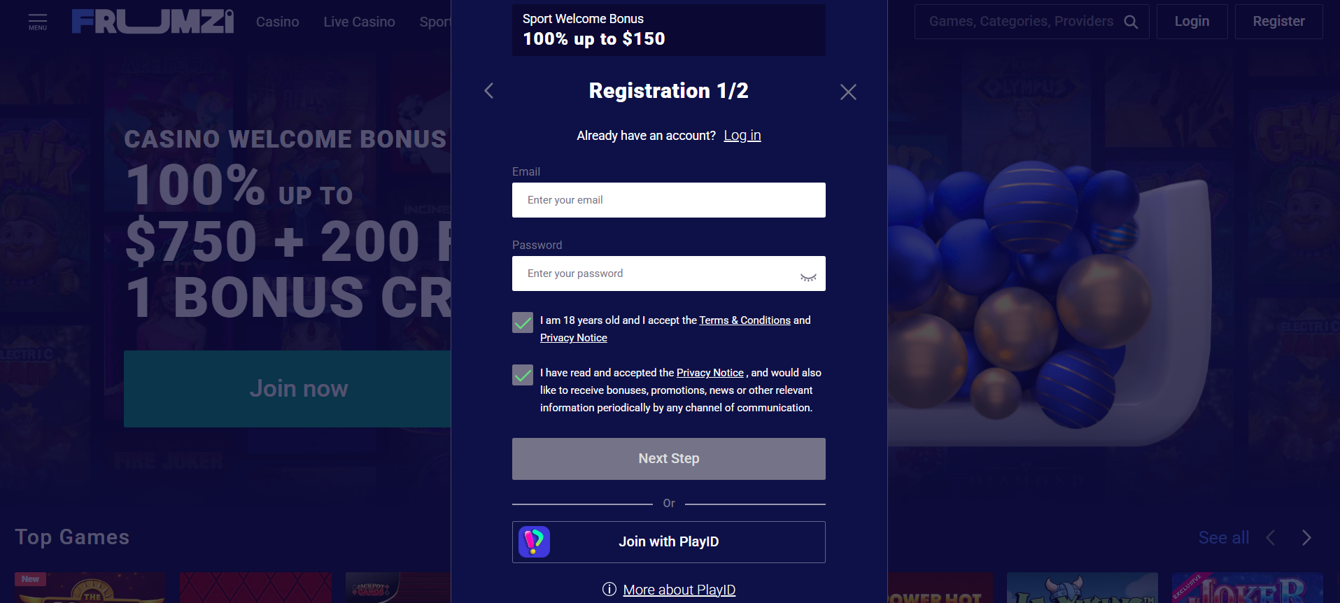 Open an Account-on Frumzi - Step 3