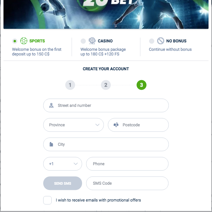 Open an Account on 20bet-Step 4