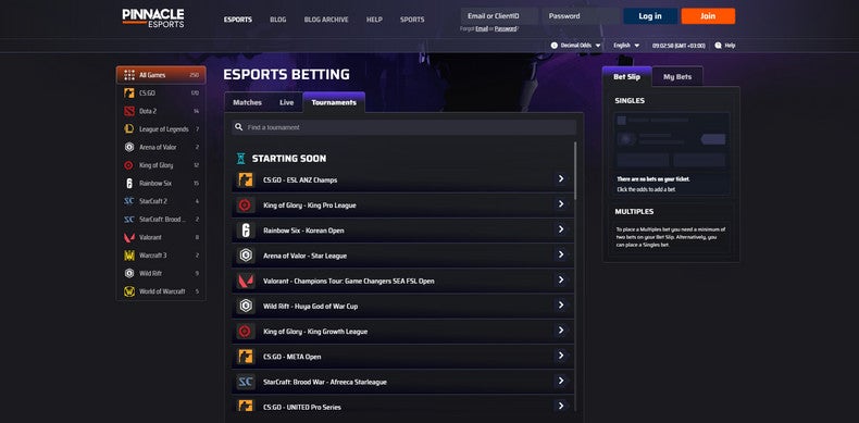 pinnacle esports betting