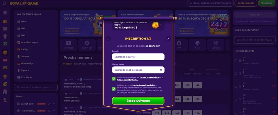 Choisissez le bonus de bienvenue RoyalGame